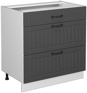 Küchenunterschrank Fame-Line Anthrazit Landhaus 80 cm mit 3 Schubladen, ohne Arbeitsplatte Vicco