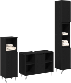 vidaXL 3-teiliges Badezimmermöbel Set Schwarze Eiche Verbundholz 3378509