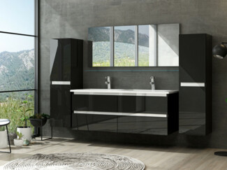 Marcel Badezimmermöbel Set Doppelbecken 120 cm 2x Hochschrank Schwarz/Weiss H...