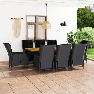 vidaXL 9-tlg. Garten-Essgruppe mit Auflagen Poly Rattan Dunkelgrau 3060139