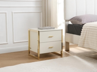Vente-unique - 2er-Set Nachttische mit 2 Schubladen - MDF - Beige & Goldfarben - OMBRELIA von Pascal Morabito