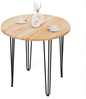 LAMO Manufaktur Esstisch Tisch rund 80 cm Stärke: 28mm, Farbe: Natur, Beine: Schwarz (1 Tisch), Holztisch rund, Esstisch für 2 Personen Runder Tisch für Küche