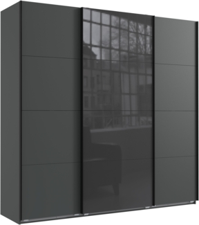 Schwebetürenschrank Kleiderschrank B225 cm extra H236 cm 3-trg. Grafit, 1x Tür Glas Grau