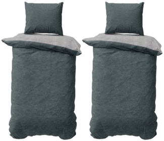 Visaggio Bettwäsche Baumwolle 135x200 cm und 155x220 cm, Jersey, 4 teilig, Ganzjahresbettwäsche Markenreißverschluss, Unifarben in Melange Design