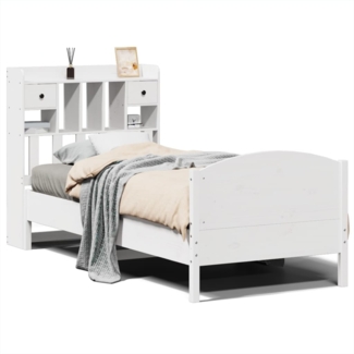 vidaXL Massivholzbett mit Regal ohne Matratze Weiß 75x190 cm Kiefer 3323168