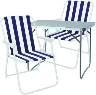 3-teiliges Campingmöbel Set Alu L80xB60xH68cm blau-weiß gestreift