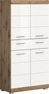 Xonox Wave Standschrank breit (B/H/T 60x79x18 cm) in weiß Hochglanz tiefzieh und Nox Oak Nachbildung