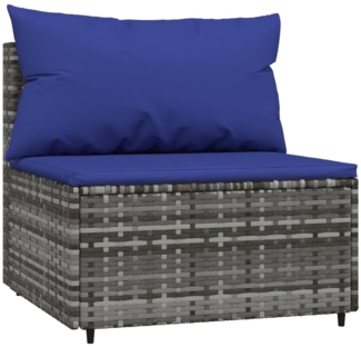 vidaXL Garten-Mittelsofa mit Kissen Grau Poly Rattan 319849
