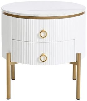 Refined Living Couchtisch mit Schubladen Beistelltisch Sofatisch Runder Wohnzimmertisch (Multifunktionaler Couchtisch mit Schubladen mit spezieller Oberfläche, 1-St, 50*50*51cm, Luxuriöse Marmoroptik Praktischer Stauraum), mit goldenen Beinen und Griff...