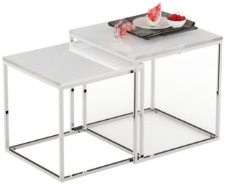 LebensWohnArt Beistelltisch 2er Set Design Beistelltisch MENTO weiss hochglanz 50cm Edelstahl