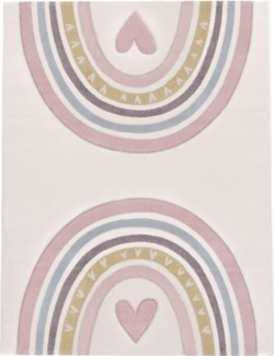 KADIMA DESIGN Kinderteppich Regenbogen mit Herz Kinderzimmer schmutzabweisend Teppich Kinder, Läufer, Höhe: 16 mm, Florhöhe: 12 mm, Polypropylen, Läufer, 80x150, Pink