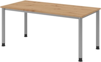 bümö höhenverstellbarer Schreibtisch H-Serie 160x80 cm in Asteiche, Gestell in Silber - PC Tisch für's Büro manuell höhenverstellbar, Computertisch verstellbar, HS-16-R