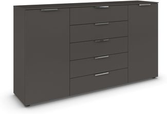 Rauch Möbel Flipp, Kommode für Schlafzimmer, Kinderzimmer, Wohnzimmer, Jugendzimmer, Flur, Garderobe, 2-türig, 5 Schubladen, mit Softclose-Funktion, Farbe Graphit, Schwarz, Breite 180 cm