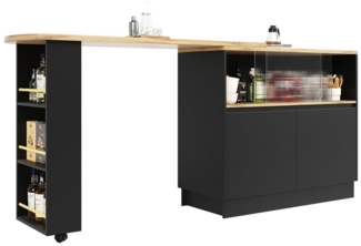 OKWISH Bartisch 360° drehbare Essbar (ausziehbar Esstisch mit Sideboard, 2 Glasschiebetür, 2 Scharniertüren), mit Ablageflächen, geeignet für Küchen und Esszimmer