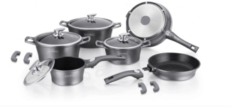 Kochtopf Kasserolle Bratpfannen Set 14-tlg Royalty Line RL-ES2014M Silber
