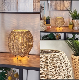 hofstein Tischleuchte Tischlampe aus Metall/Seegras in Beige/Naturfarben, ohne Leuchtmittel, Schirm aus Rattan (16 cm), An/-Auschalter, 1x E14, ohne Leuchtmittel