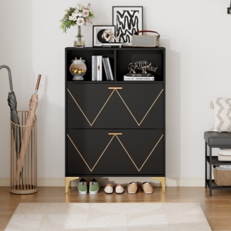 Schuhschrank MDF mit 8 Schuhfächern & erhöhten Füßen 80 x 25 x 117 cm Schwarz