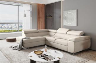 Couchgarnitur JADE Stoff Beige mit Schlaffunktion Ottomane Links