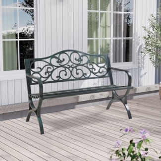 Gartenbank Utav Stahl 127x53x79 cm Dunkelgrau mit grüner Patina [casa. pro]