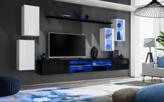 Hängende Wohnwand Switch XXV in Weiß und Schwarz 280 x 150 cm 7-teilig