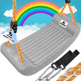 KIDIZ® Schaukel Kinderschaukel Set - Ink. Zubehör Schaukelsitz Schaukelbrett Garten Outdoor Indoor Brettschaukel für Kinder zum Schaukeln aus Kunststoff Höhenverstellbar Rutschfest Grau