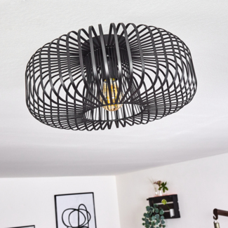 hofstein Deckenleuchte »Pieris« runde Deckenlampe aus Metall in Schwarz, ohne Leuchtmittel, E27, Retro-Leuchte mit Lichteffekt durch Gitter-Optik