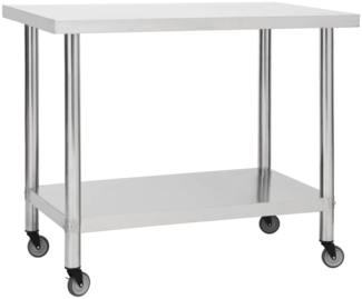 DELUKE® Edelstahl Arbeitstisch mit Rollen BEWO 100x45x85cm, Edelstahl Gastro-Tischwagen Arbeitsfläche Gastro-Küchentisch Servierwagen mobil