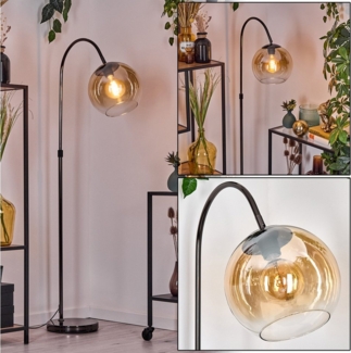 hofstein Stehlampe Stehlampe Metall/Glas in Schwarz/Chrom/Bernstein/Klar im Retro-Design, verstellbare Stehleuchte mit Glasschirmen (25cm) u. Fußschalter, E27
