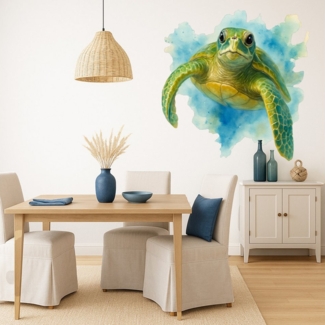 Sunnywall Wandtattoo Aufkleber Maritim Schildkröte im Wasser – Aquarellstil, selbstklebend, konturgeschnitten, rückstandslos entfernbar