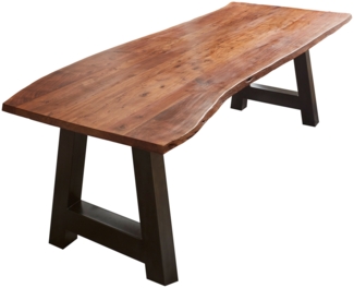 Esstisch Landhausstil Baumkantentisch »Adelaide« massive Akazie Nussbaum 180x90 schwarz 525143