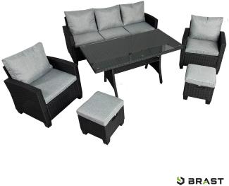 BRAST Gartenmöbel Set Delight Schwarz/Grau bis zu 7 Personen inkl. extra Dicke Kissen Outdoor Loungemöbel Sitzgruppe Essgruppe Garnitur