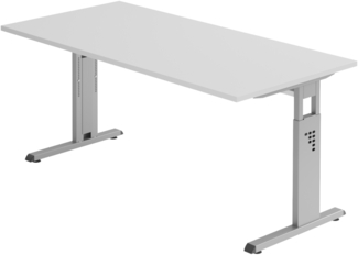 bümö höhenverstellbarer Schreibtisch O-Serie 160x80 cm in grau, Gestell in Silber - PC Tisch für's Büro manuell höhenverstellbar, Computertisch verstellbar, OS-16-5-S