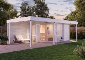 FinnTherm Saunahaus Johanna-40 Plus Gartensauna 3 Sitzbänke aus Holz Sauna mit 40 mm Wandstärke Außensauna mit Montagematerial