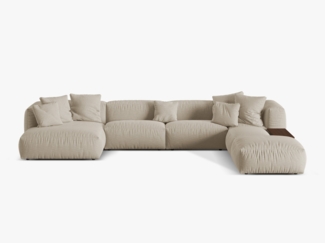 Micadoni Panorama-Ecksofa Martina 5-Sitzer Strukturierter Stoff Helles Beige Rechts