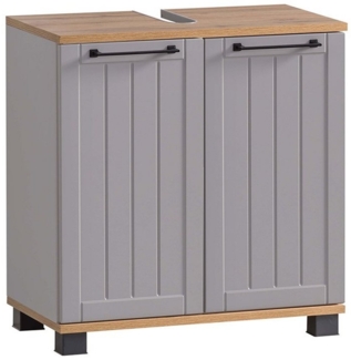 Lomadox Waschbeckenschrank JAUSA-80 Badmöbel im Landhaus-Stil, grau mit Eiche Nb, 59,8/62,4/32,6 cm