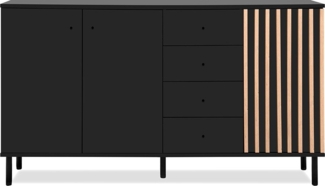 Finori Monza 51C Sideboard, schwarz / Dekor Artisan Oak | Sideboard für Wohnzimmer | Maß: B x H x T ca. 160 x 90 x 40 cm | Sideboard mit 3 Türen und 4 Schubkästen