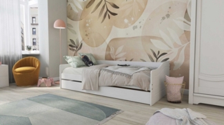 Inter Link 'LEONIE 23' Funktionsbett mit Schublade, Kiefer weiß lackiert, 90 x 200 cm