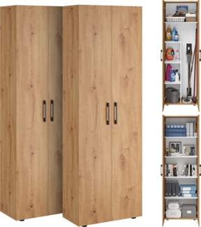 Bellamio 'Apol' Mehrzweckschrank, Eichenoptik, 176x33x60 cm, 2er-Set aus Besenschrank und Aktenschrank