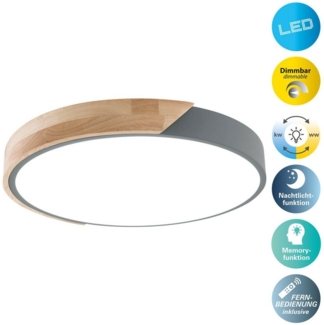 näve LED Deckenleuchte Borneo, CCT - über Fernbedienung, Dimmfunktion, Fernbedienung, Infrarot inkl, Memoryfunktion, Nachtlichtfunktion, Leuchtmittel wechselbar, warmweiß - kaltweiß, Dimmbar per Fernbedienung (inkl), CCT, Memory, Nachtlicht, Holzrand