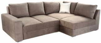 luma-home Ecksofa 15108-OTTO, Dauerschläfer 260x181 cm mit 2 Bettkästen, Ottomane links oder rechts montierbar, Federkern, Boxspring, Topper, Mikrofaser Hell-Braun