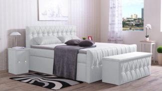 Meisterbetten Boxspringbett Cool 100x220 in WT-Weiss, Matratzenbezug Nano, Komfortschaum-Topper
