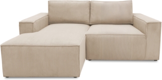 DOMO. collection Ecksofa 800 021, kleine Couch in L-Form mit Cordstoff, Modulsofa mit Taschenfederkern, Sofa, Polsterecke, Eckcouch 198 x 172 x 85 cm (BxTxH), creme