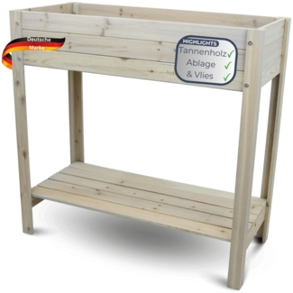 Hochbeet Balkon Holz KLEO - Inkl. Vlies & Handschuhe | Pflanzkasten hoch Blumenkasten aus Tannenholz Kräuterbeet Wetterfest, Grauweiß