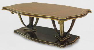 Casa Padrino Luxus Barock Couchtisch Braun / Gold 130 x 90 x H. 44 cm - Mahagoni Wohnzimmertisch mit dekorativen handgeschnitzten Federn - Edle Barockstil Wohnzimmer Möbel