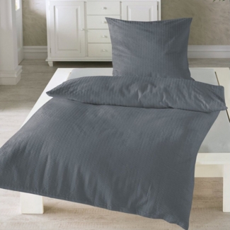 Traumschloss Bettwäsche Baumwolle, Seersucker, 2 teilig, bügelfrei, uni dunkelgrau