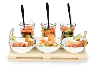 Bubble-Store Snackschale 10-teiliges Appetizer Set, Holz, Glas, Keramik, (Tablett, Schalen, Gläser), Snackschale-Set