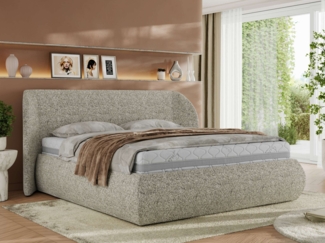 Polsterbett mit Lattenrost, Doppelbett Bettkasten, Bettgestell mit Gasdruckfeder Multipocket Matratze Härtegrad H3/H4 - CAELA CLASSIC - 200x200 cm - Beige Struktur - ELORI LUX
