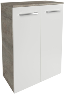 FACKELMANN B.STYLE Doppel Midischrank 60 cm, Weiß/Braun mit Wäschekorb