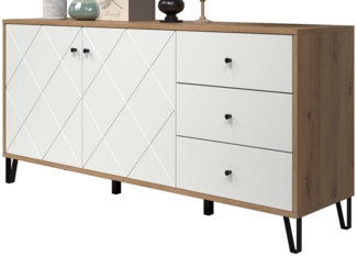 Furn. Design Sideboard Tough (Anrichte in Artisan Eiche und weiß, 183 x 76 cm), mit Soft-Close-Funktion