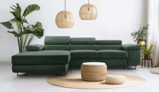 AX LIVING Cord Couch L Form – Arborio L 280 cm Ecksofa in Dunkelgrün
